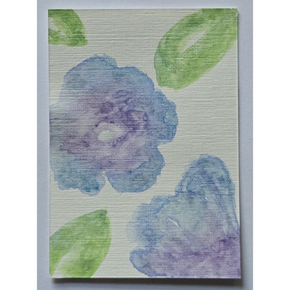 ACEO Original Art Blue and Purple Flower Watercolor Painting on